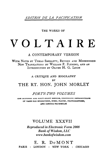 (image for) The Works of Voltaire, Vol. 37 of 42 vols. + INDEX volume 43